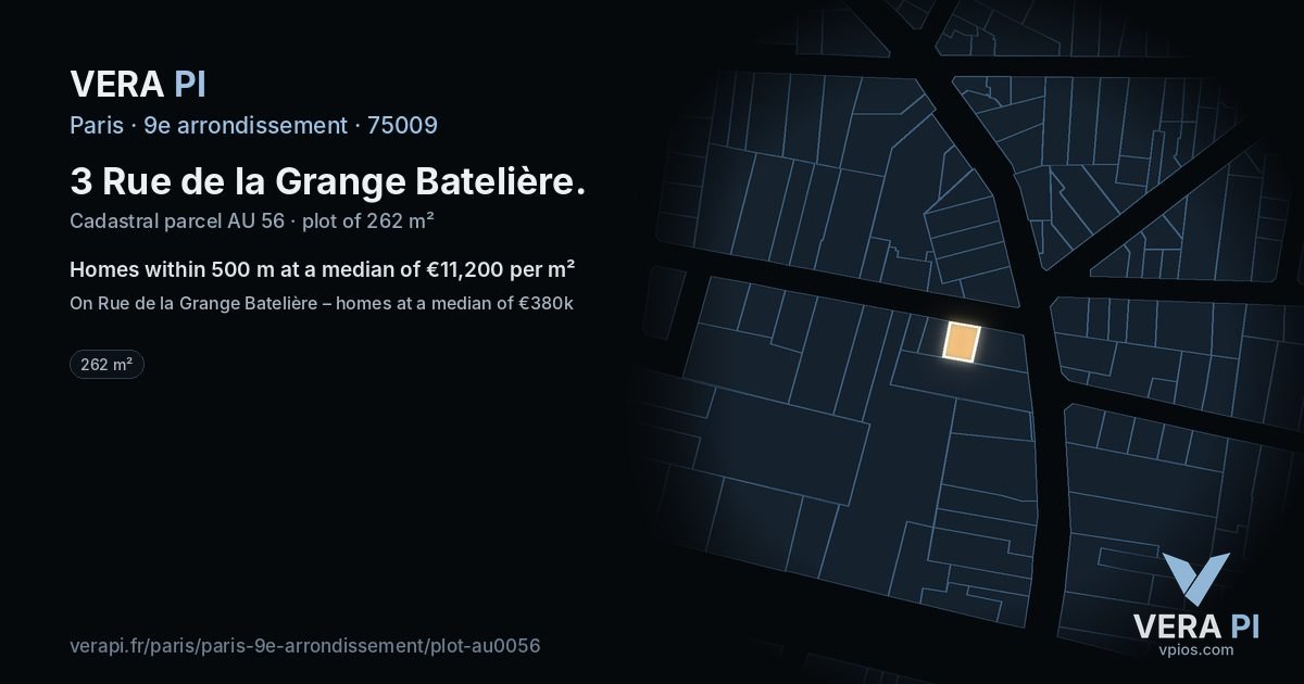 3 Rue de la Grange Batelière, 9e arrondissement at night – the plot lit, the parcels around coloured by the prices near them