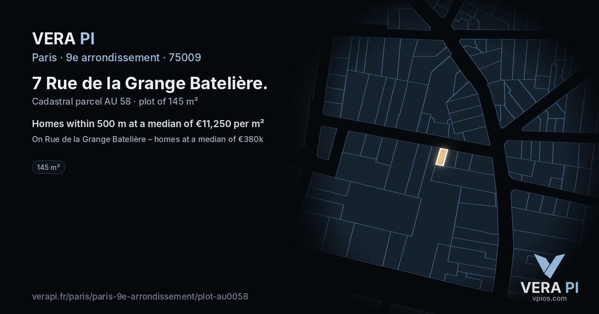 7 Rue de la Grange Batelière, 9e arrondissement at night – the plot lit, the parcels around coloured by the prices near them