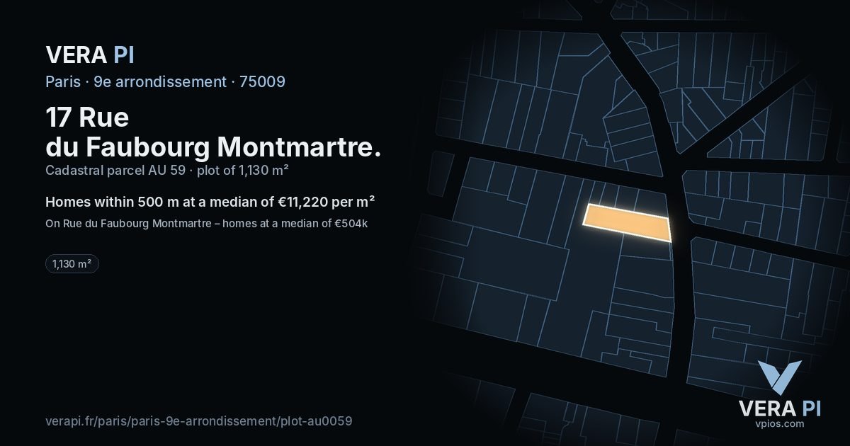 17 Rue du Faubourg Montmartre, 9e arrondissement at night – the plot lit, the parcels around coloured by the prices near them