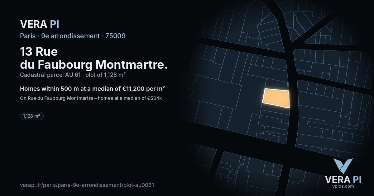 13 Rue du Faubourg Montmartre, 9e arrondissement at night – the plot lit, the parcels around coloured by the prices near them