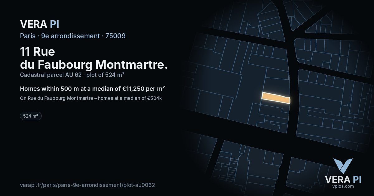 11 Rue du Faubourg Montmartre, 9e arrondissement at night – the plot lit, the parcels around coloured by the prices near them