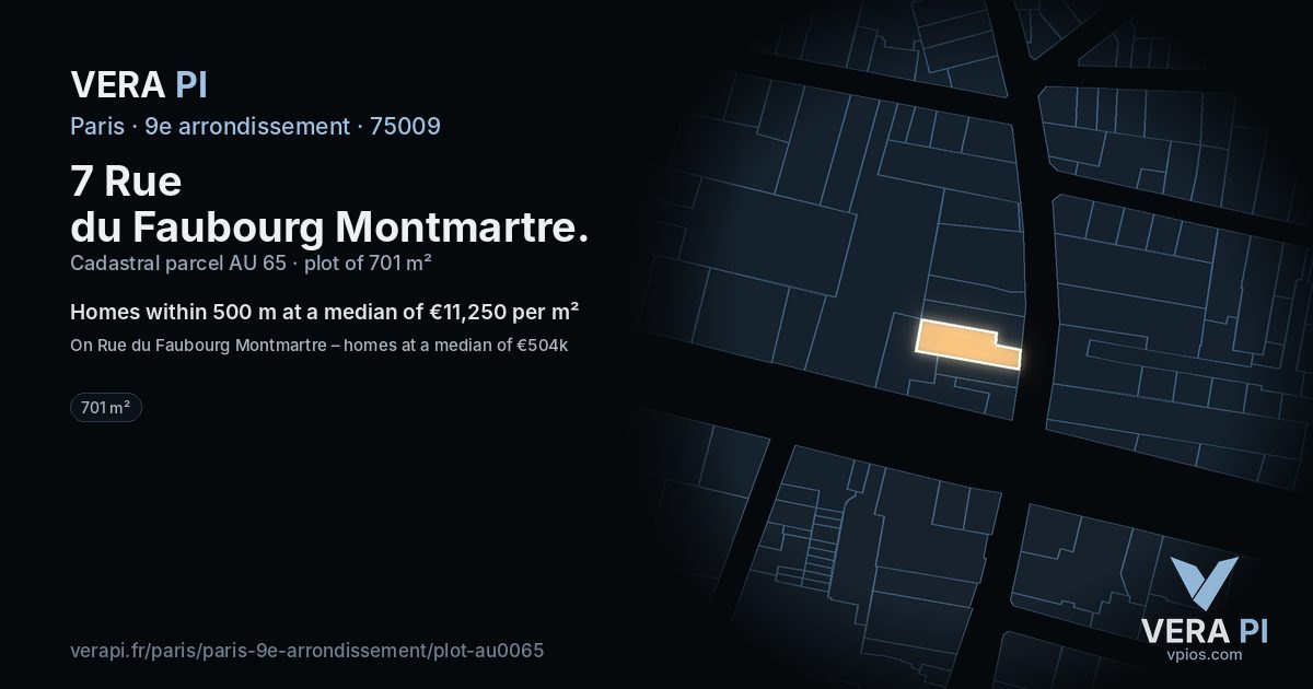 7 Rue du Faubourg Montmartre, 9e arrondissement at night – the plot lit, the parcels around coloured by the prices near them