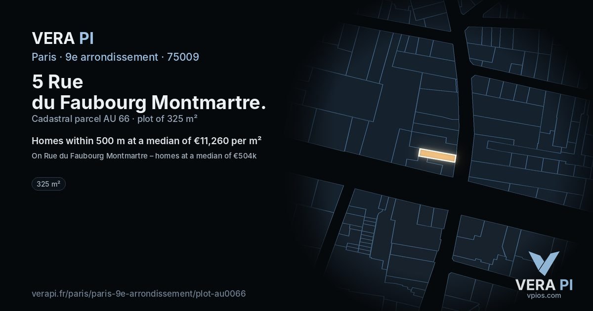 5 Rue du Faubourg Montmartre, 9e arrondissement at night – the plot lit, the parcels around coloured by the prices near them