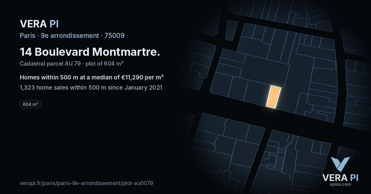 14 Boulevard Montmartre, 9e arrondissement at night – the plot lit, the parcels around coloured by the prices near them