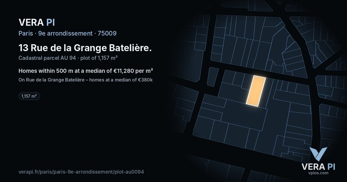 13 Rue de la Grange Batelière, 9e arrondissement at night – the plot lit, the parcels around coloured by the prices near them
