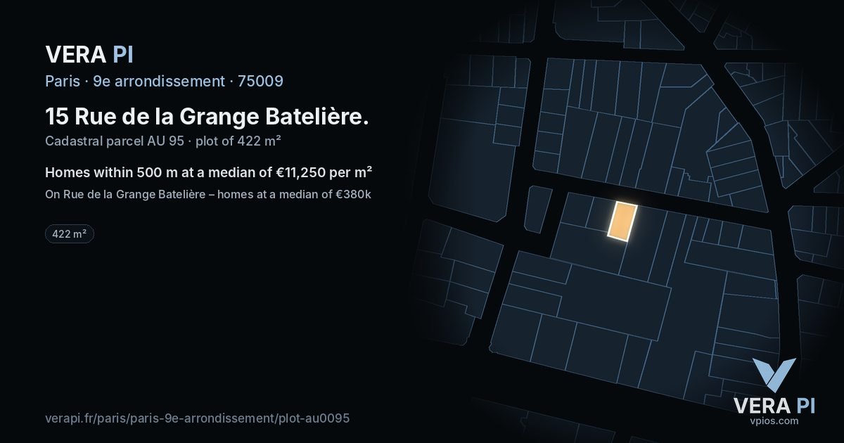 15 Rue de la Grange Batelière, 9e arrondissement at night – the plot lit, the parcels around coloured by the prices near them