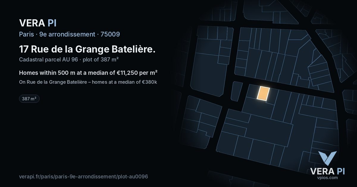 17 Rue de la Grange Batelière, 9e arrondissement at night – the plot lit, the parcels around coloured by the prices near them