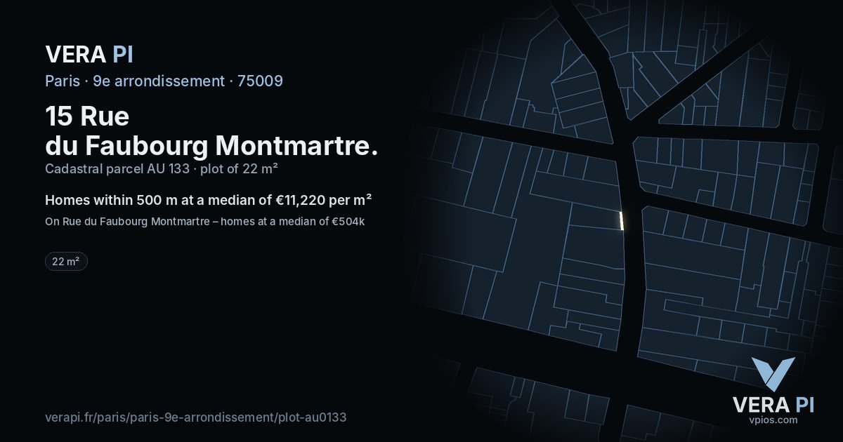 15 Rue du Faubourg Montmartre, 9e arrondissement at night – the plot lit, the parcels around coloured by the prices near them