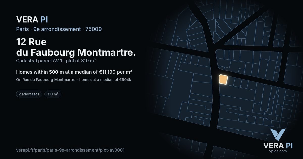 12 Rue du Faubourg Montmartre, 9e arrondissement at night – the plot lit, the parcels around coloured by the prices near them