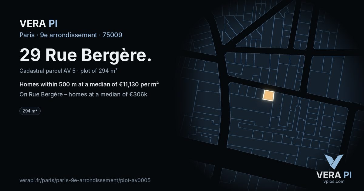 29 Rue Bergère, 9e arrondissement at night – the plot lit, the parcels around coloured by the prices near them