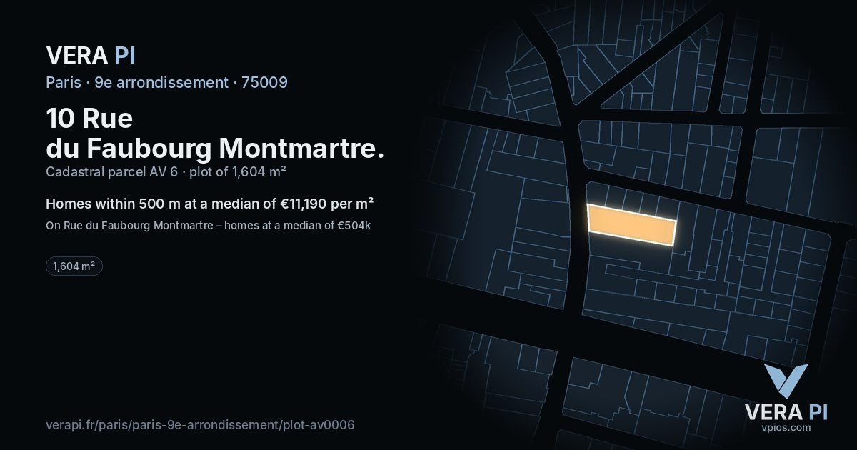 10 Rue du Faubourg Montmartre, 9e arrondissement at night – the plot lit, the parcels around coloured by the prices near them