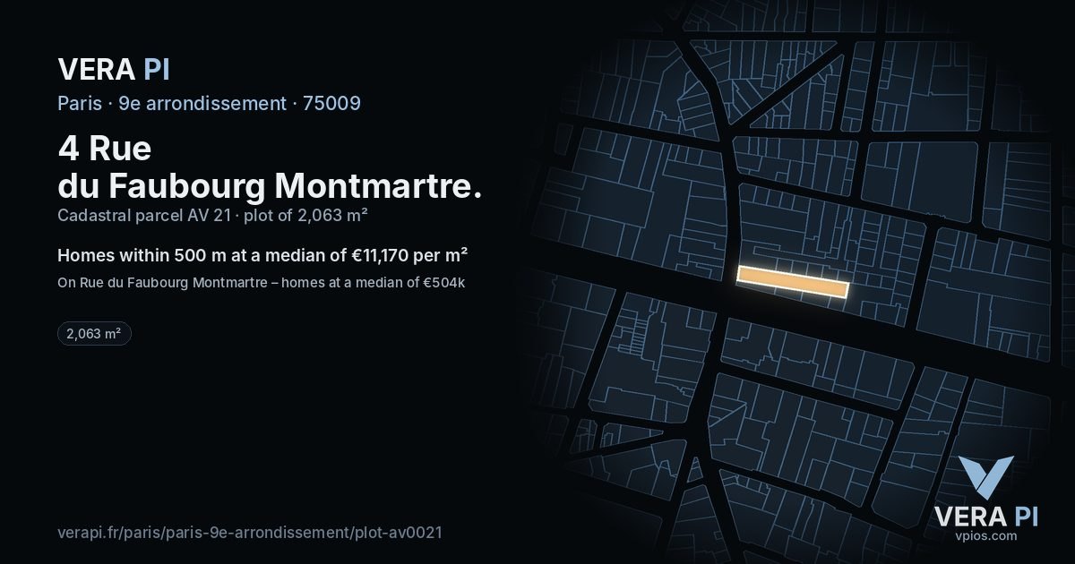 4 Rue du Faubourg Montmartre, 9e arrondissement at night – the plot lit, the parcels around coloured by the prices near them