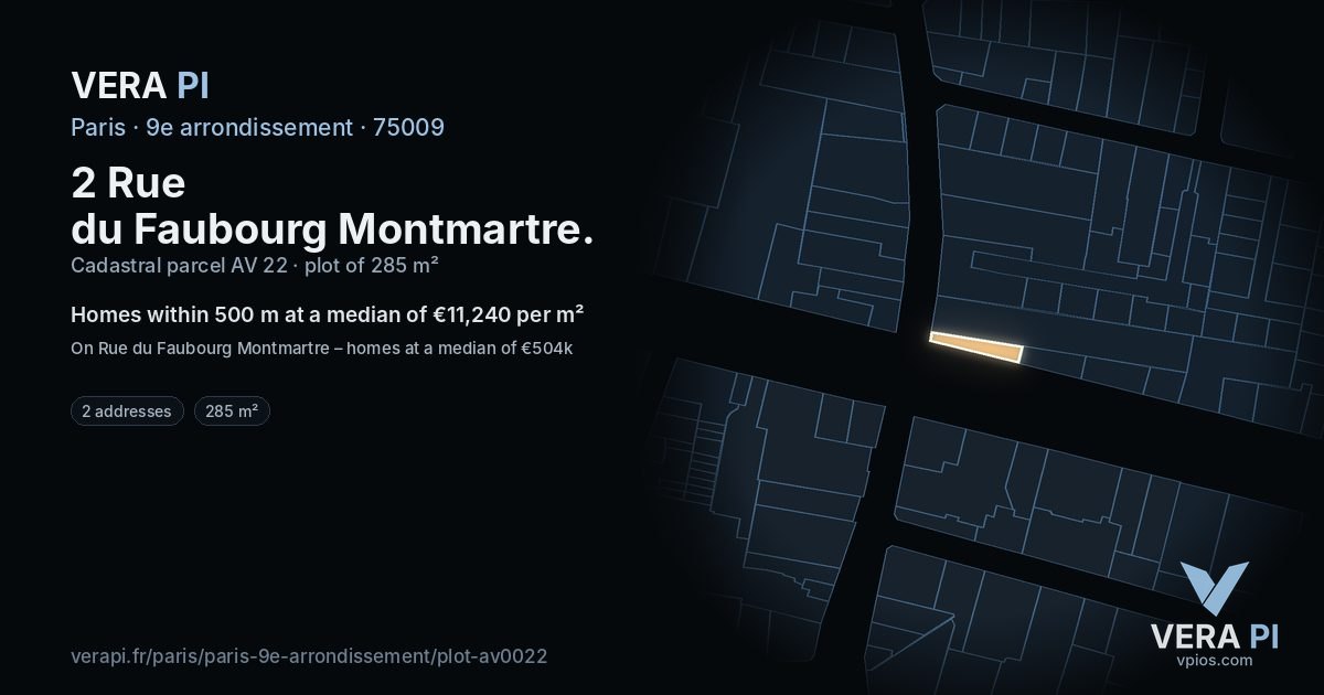 2 Rue du Faubourg Montmartre, 9e arrondissement at night – the plot lit, the parcels around coloured by the prices near them