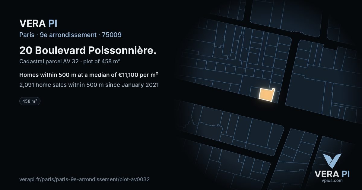 20 Boulevard Poissonnière, 9e arrondissement at night – the plot lit, the parcels around coloured by the prices near them