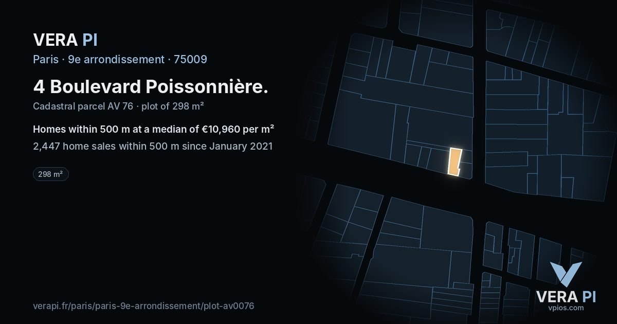 4 Boulevard Poissonnière, 9e arrondissement at night – the plot lit, the parcels around coloured by the prices near them