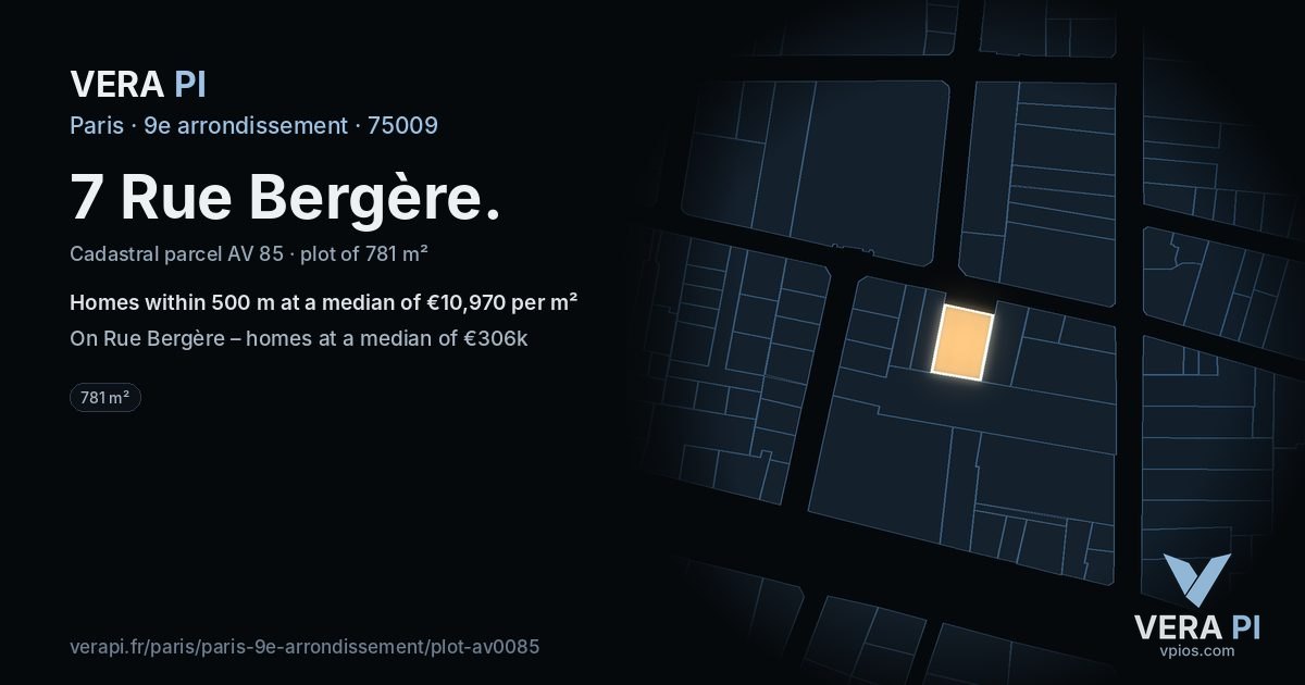 7 Rue Bergère, 9e arrondissement at night – the plot lit, the parcels around coloured by the prices near them