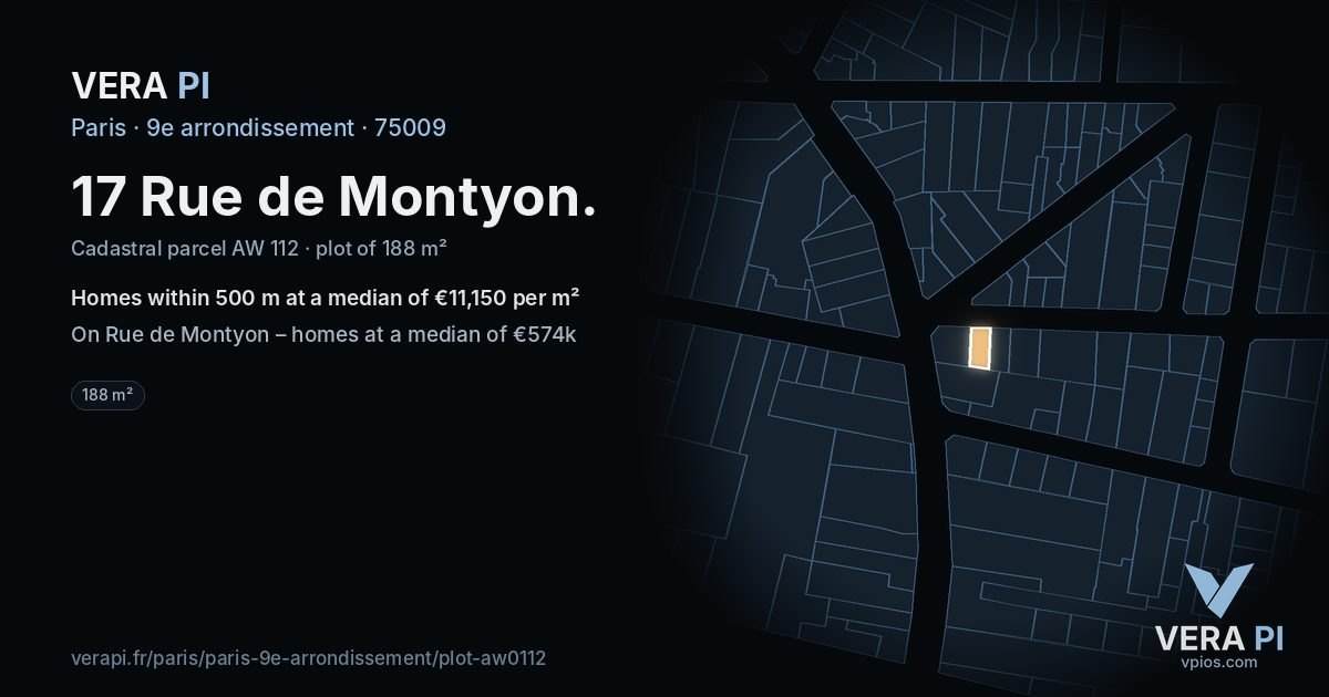 17 Rue de Montyon, 9e arrondissement at night – the plot lit, the parcels around coloured by the prices near them