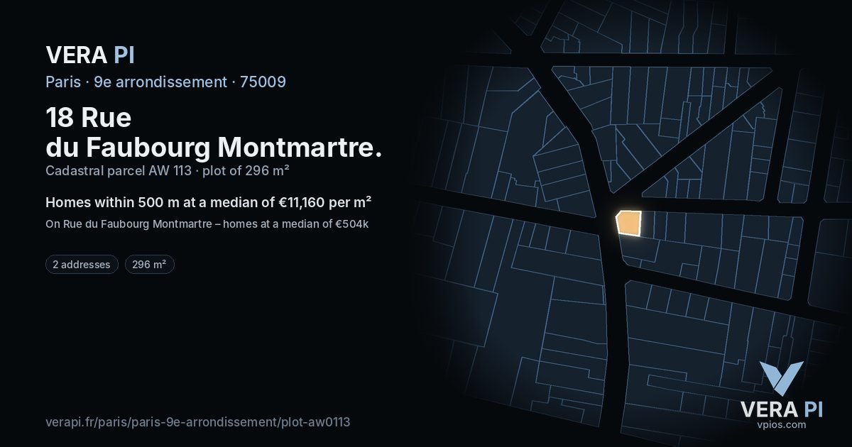 18 Rue du Faubourg Montmartre, 9e arrondissement at night – the plot lit, the parcels around coloured by the prices near them