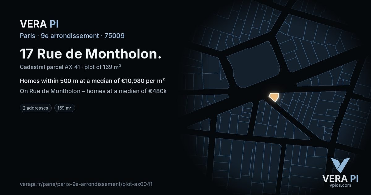 17 Rue de Montholon, 9e arrondissement at night – the plot lit, the parcels around coloured by the prices near them