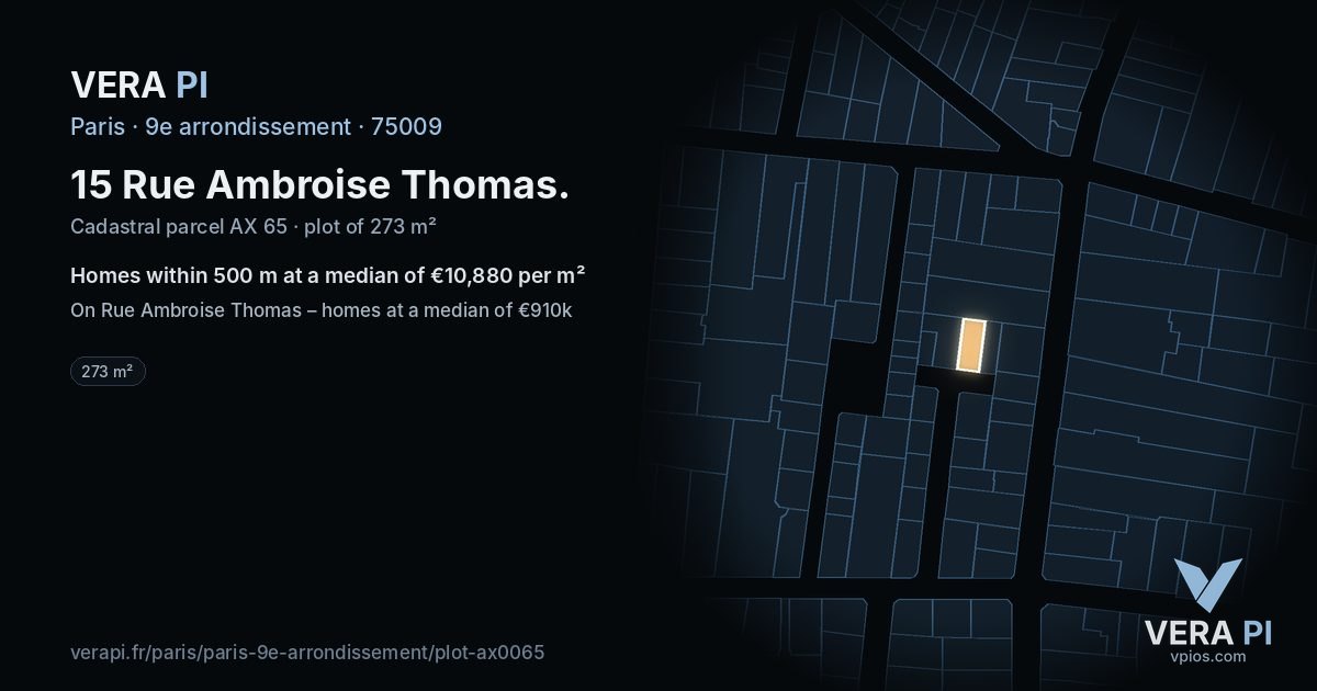15 Rue Ambroise Thomas, 9e arrondissement at night – the plot lit, the parcels around coloured by the prices near them