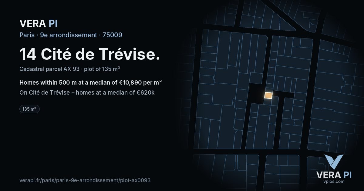14 Cité de Trévise, 9e arrondissement at night – the plot lit, the parcels around coloured by the prices near them
