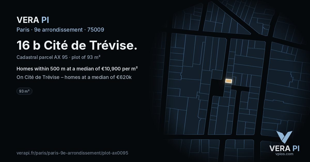 16 b Cité de Trévise, 9e arrondissement at night – the plot lit, the parcels around coloured by the prices near them