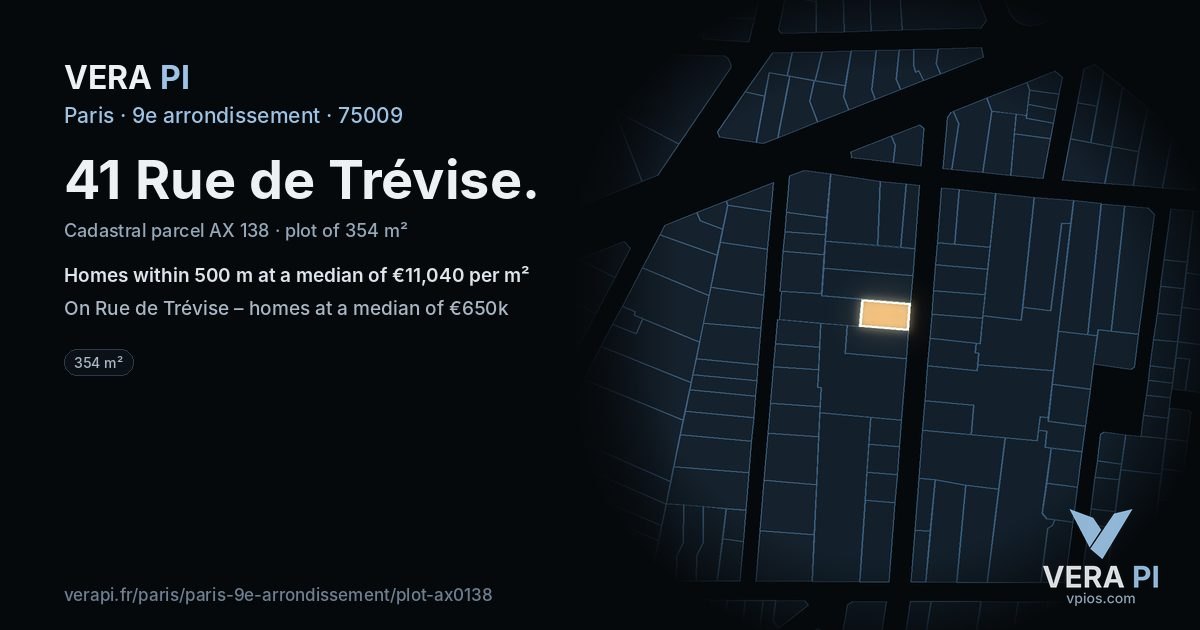 41 Rue de Trévise, 9e arrondissement at night – the plot lit, the parcels around coloured by the prices near them