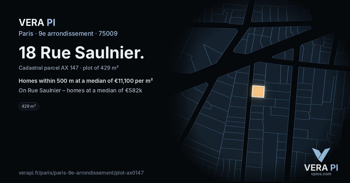 18 Rue Saulnier, 9e arrondissement at night – the plot lit, the parcels around coloured by the prices near them