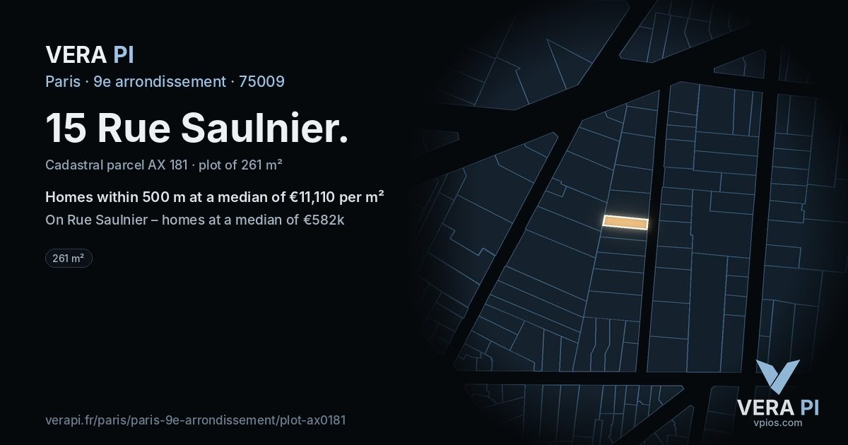 15 Rue Saulnier, 9e arrondissement at night – the plot lit, the parcels around coloured by the prices near them