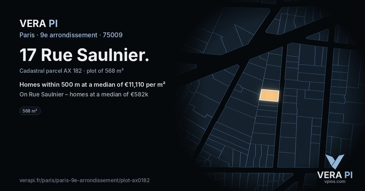 17 Rue Saulnier, 9e arrondissement at night – the plot lit, the parcels around coloured by the prices near them