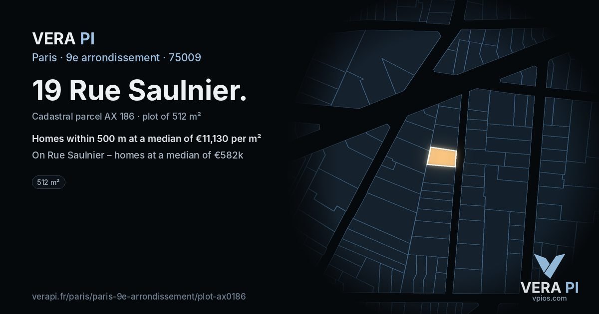 19 Rue Saulnier, 9e arrondissement at night – the plot lit, the parcels around coloured by the prices near them