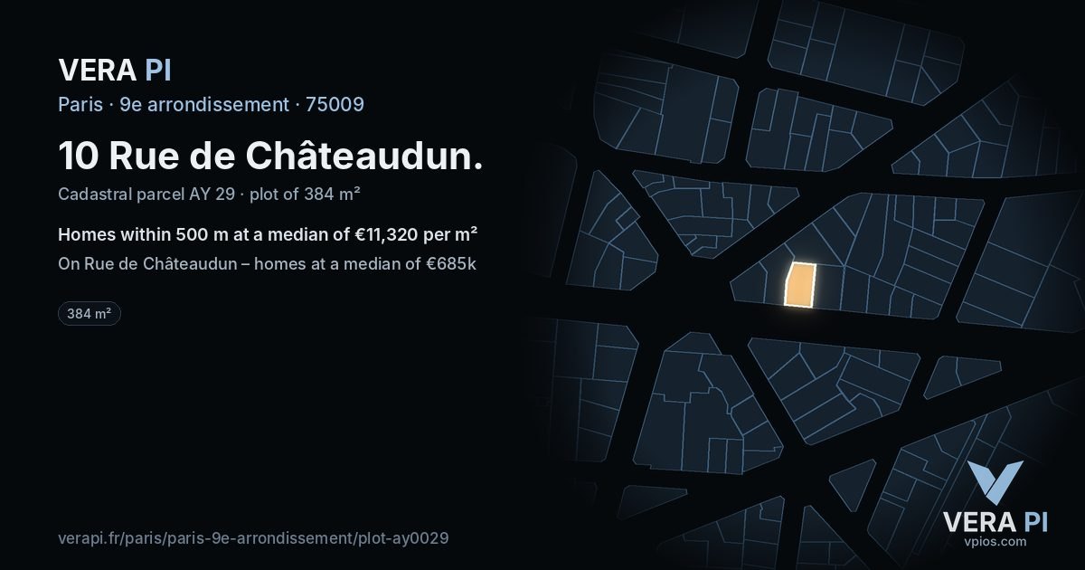 10 Rue de Châteaudun, 9e arrondissement at night – the plot lit, the parcels around coloured by the prices near them