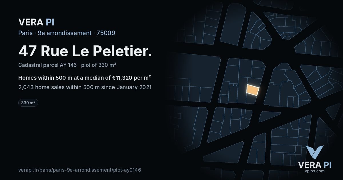 47 Rue Le Peletier, 9e arrondissement at night – the plot lit, the parcels around coloured by the prices near them