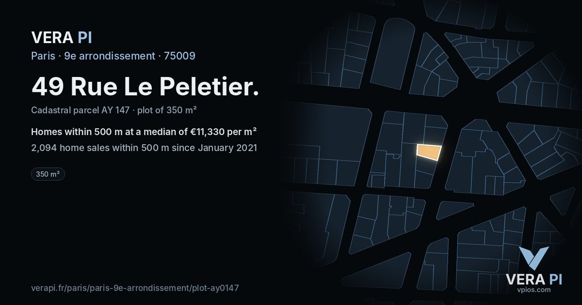49 Rue Le Peletier, 9e arrondissement at night – the plot lit, the parcels around coloured by the prices near them