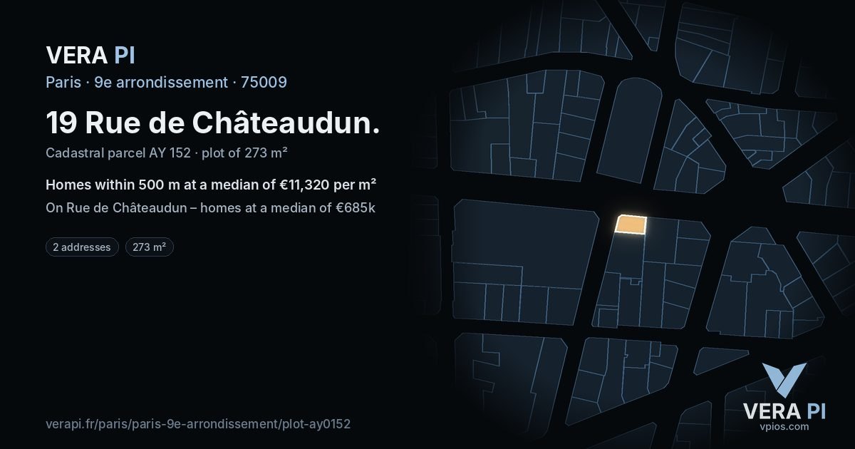 19 Rue de Châteaudun, 9e arrondissement at night – the plot lit, the parcels around coloured by the prices near them