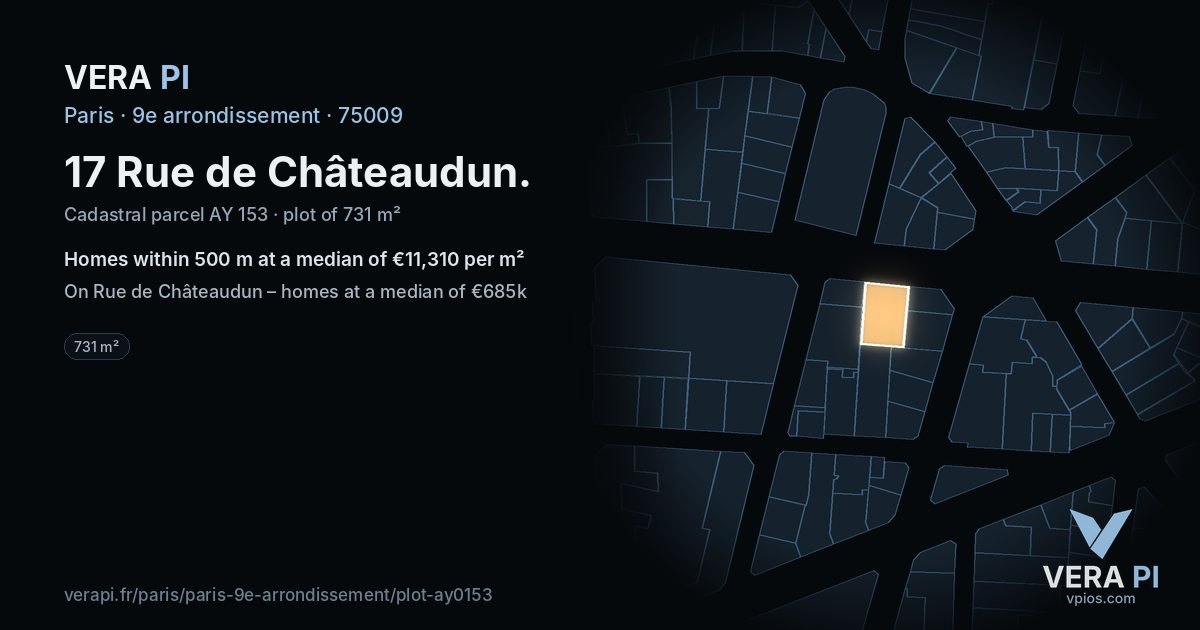 17 Rue de Châteaudun, 9e arrondissement at night – the plot lit, the parcels around coloured by the prices near them