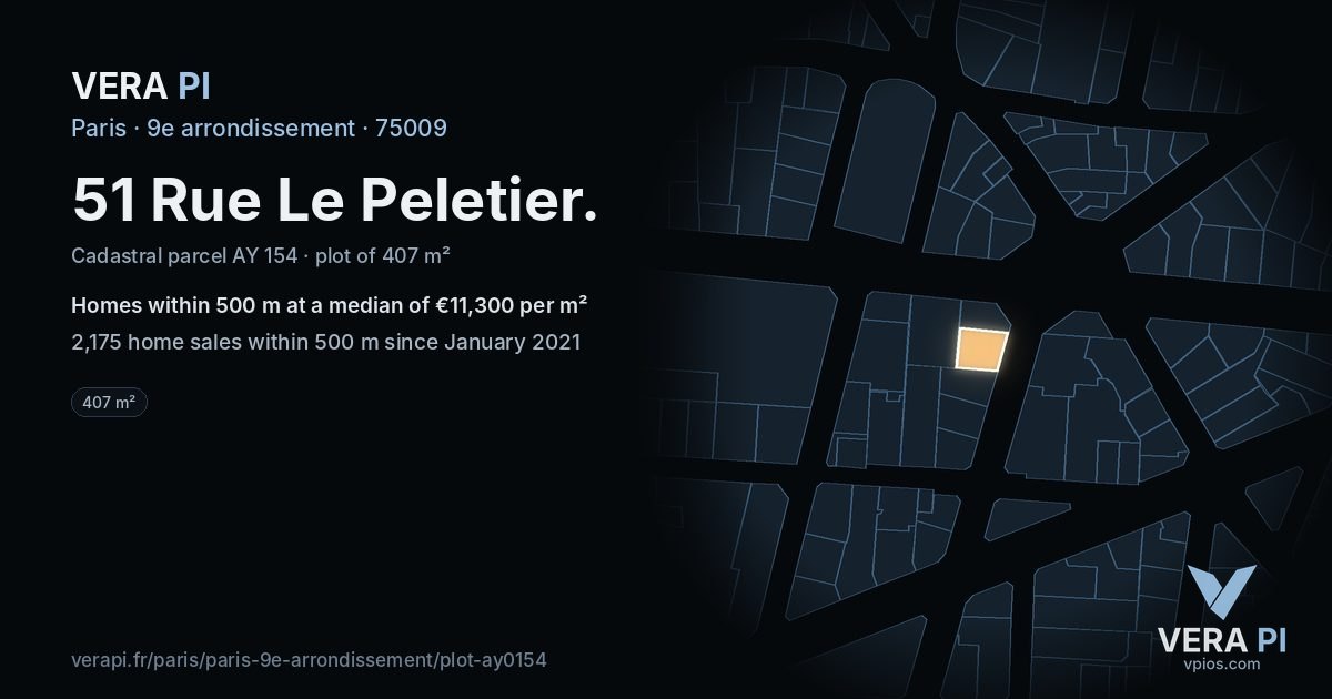 51 Rue Le Peletier, 9e arrondissement at night – the plot lit, the parcels around coloured by the prices near them