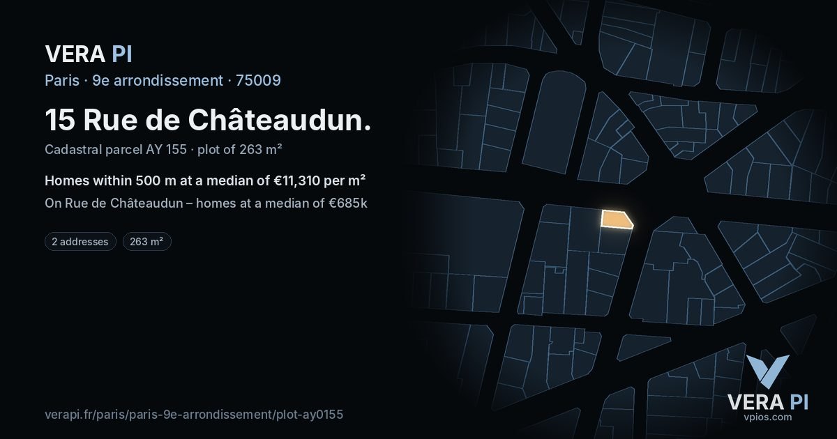 15 Rue de Châteaudun, 9e arrondissement at night – the plot lit, the parcels around coloured by the prices near them