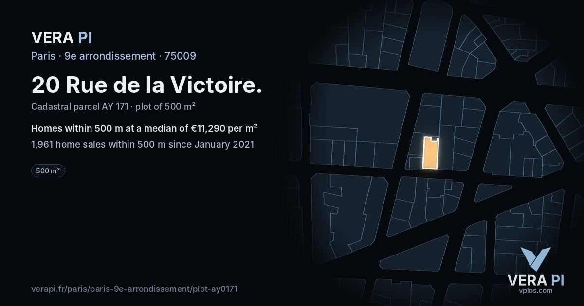 20 Rue de la Victoire, 9e arrondissement at night – the plot lit, the parcels around coloured by the prices near them