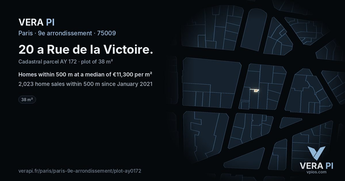 20 a Rue de la Victoire, 9e arrondissement at night – the plot lit, the parcels around coloured by the prices near them