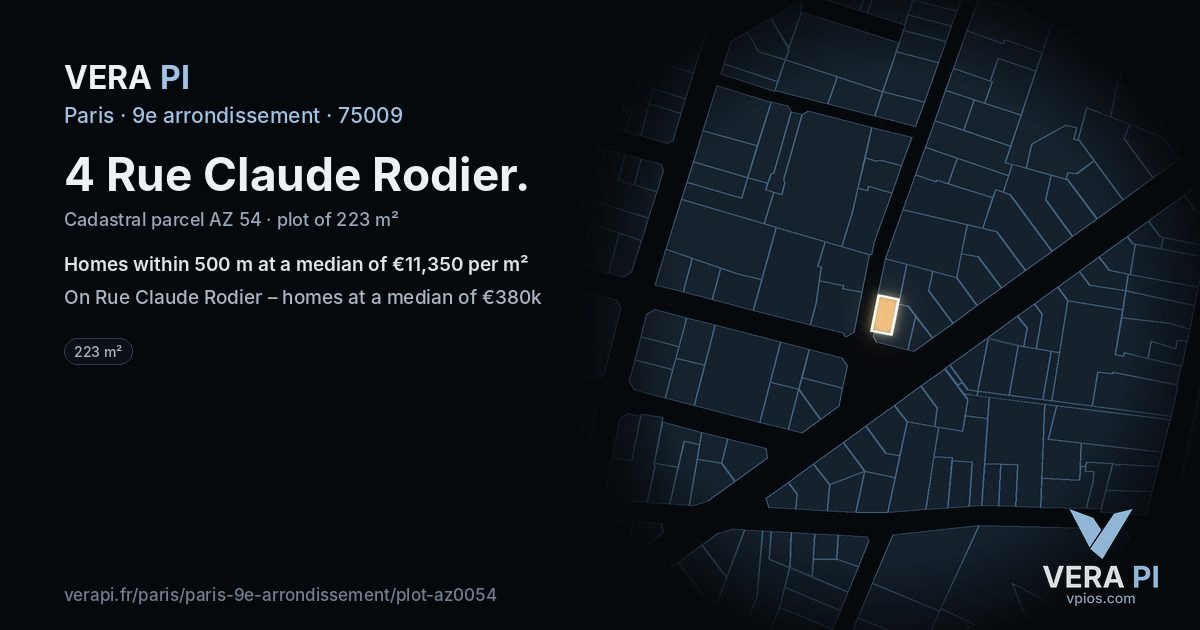 4 Rue Claude Rodier, 9e arrondissement at night – the plot lit, the parcels around coloured by the prices near them