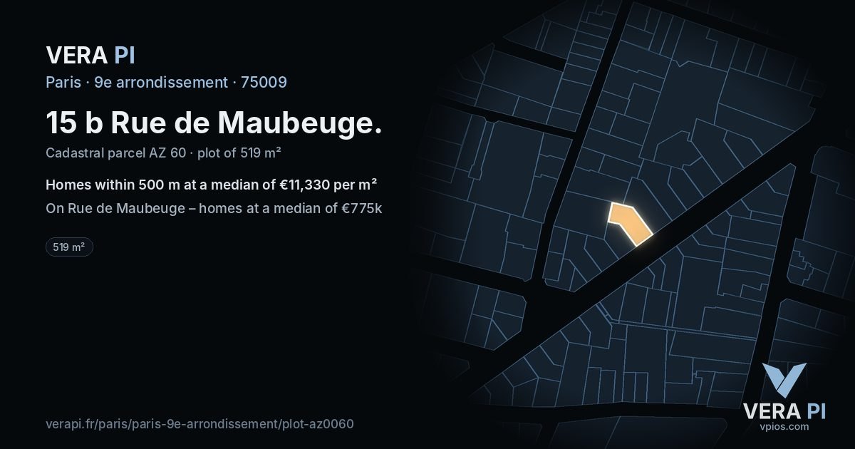 15 b Rue de Maubeuge, 9e arrondissement at night – the plot lit, the parcels around coloured by the prices near them