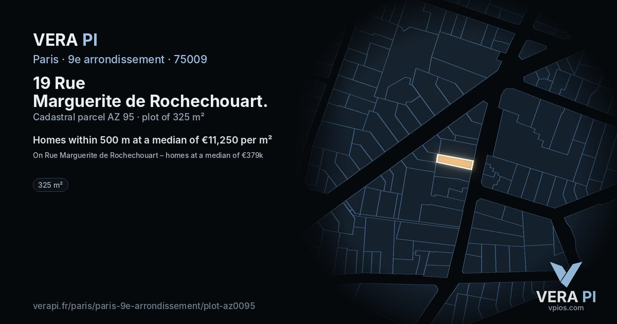 19 Rue Marguerite de Rochechouart, 9e arrondissement at night – the plot lit, the parcels around coloured by the prices near them