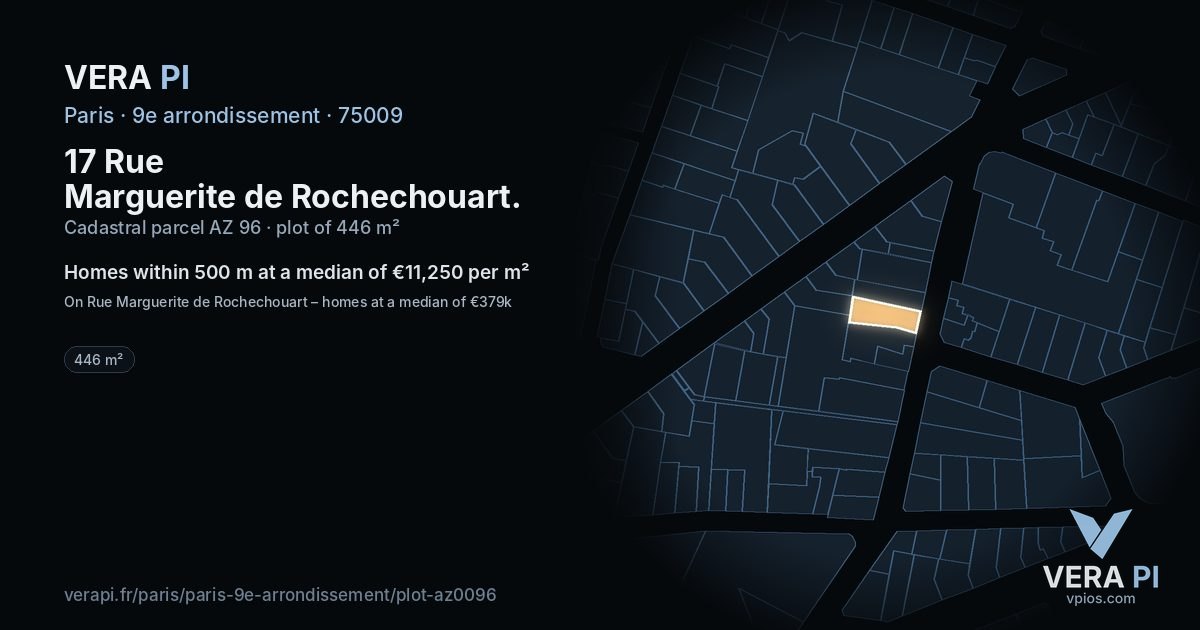 17 Rue Marguerite de Rochechouart, 9e arrondissement at night – the plot lit, the parcels around coloured by the prices near them
