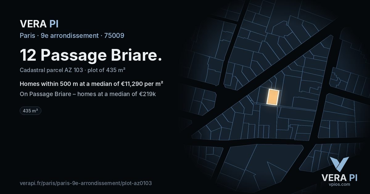 12 Passage Briare, 9e arrondissement at night – the plot lit, the parcels around coloured by the prices near them