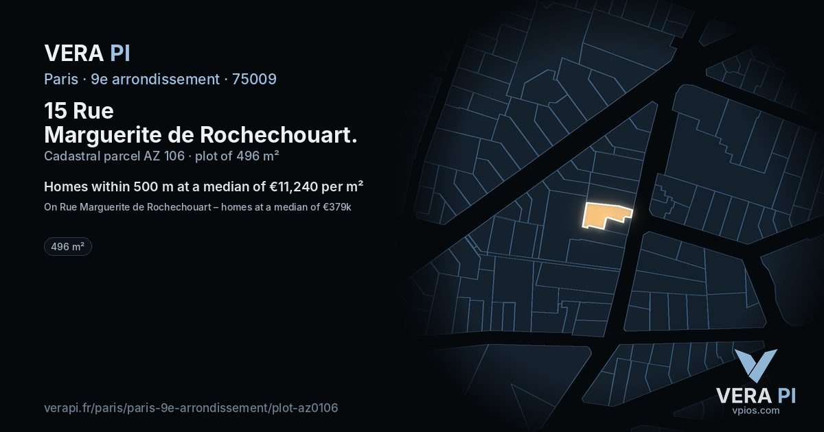 15 Rue Marguerite de Rochechouart, 9e arrondissement at night – the plot lit, the parcels around coloured by the prices near them