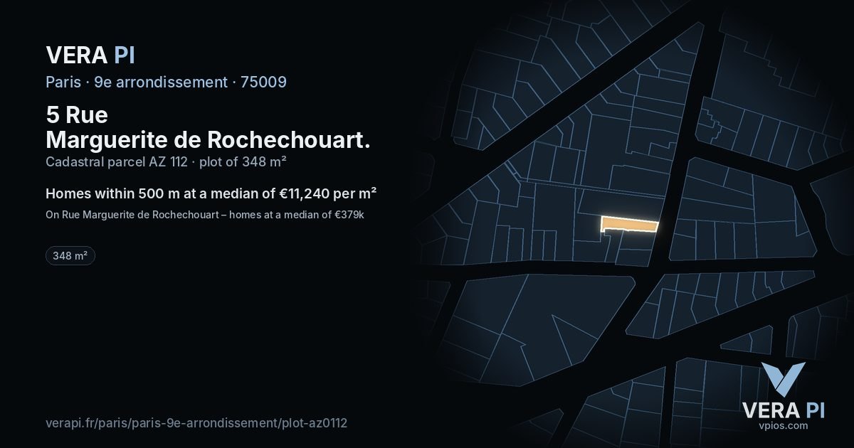 5 Rue Marguerite de Rochechouart, 9e arrondissement at night – the plot lit, the parcels around coloured by the prices near them