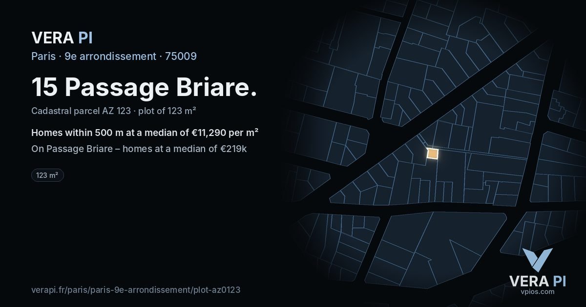 15 Passage Briare, 9e arrondissement at night – the plot lit, the parcels around coloured by the prices near them