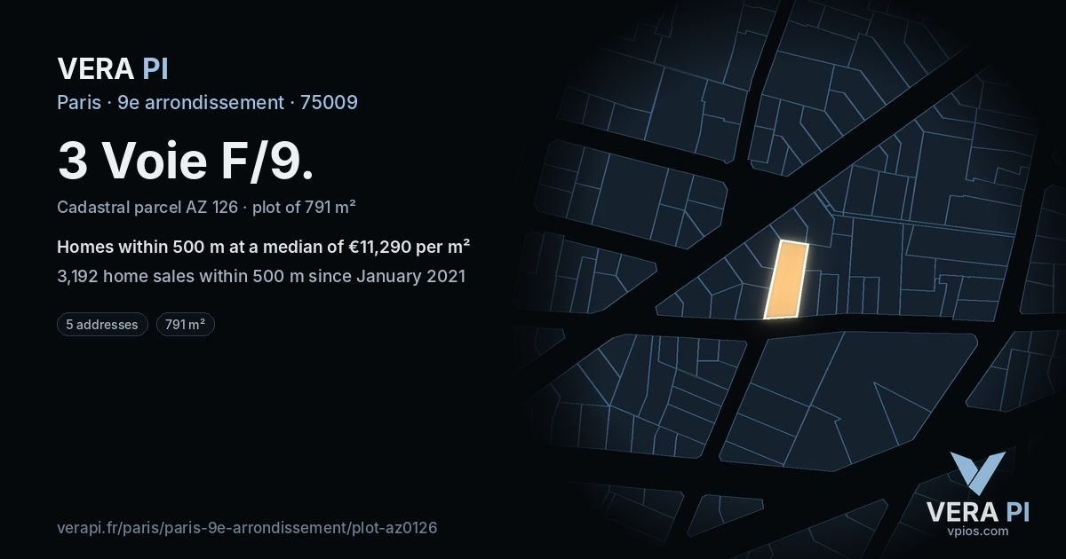3 Voie F/9, 9e arrondissement at night – the plot lit, the parcels around coloured by the prices near them