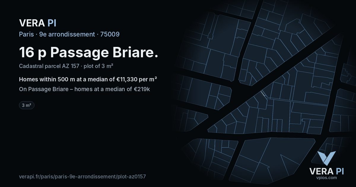 16 p Passage Briare, 9e arrondissement at night – the plot lit, the parcels around coloured by the prices near them